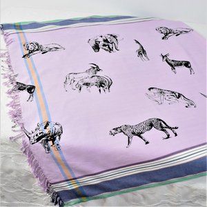 African Animal Print Table Cloth Scarf Shawl Purple Green Rectangle 70 X 40